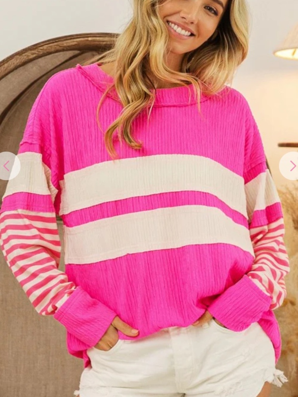 BiBi Hot Pink and Cream Ribbed Top